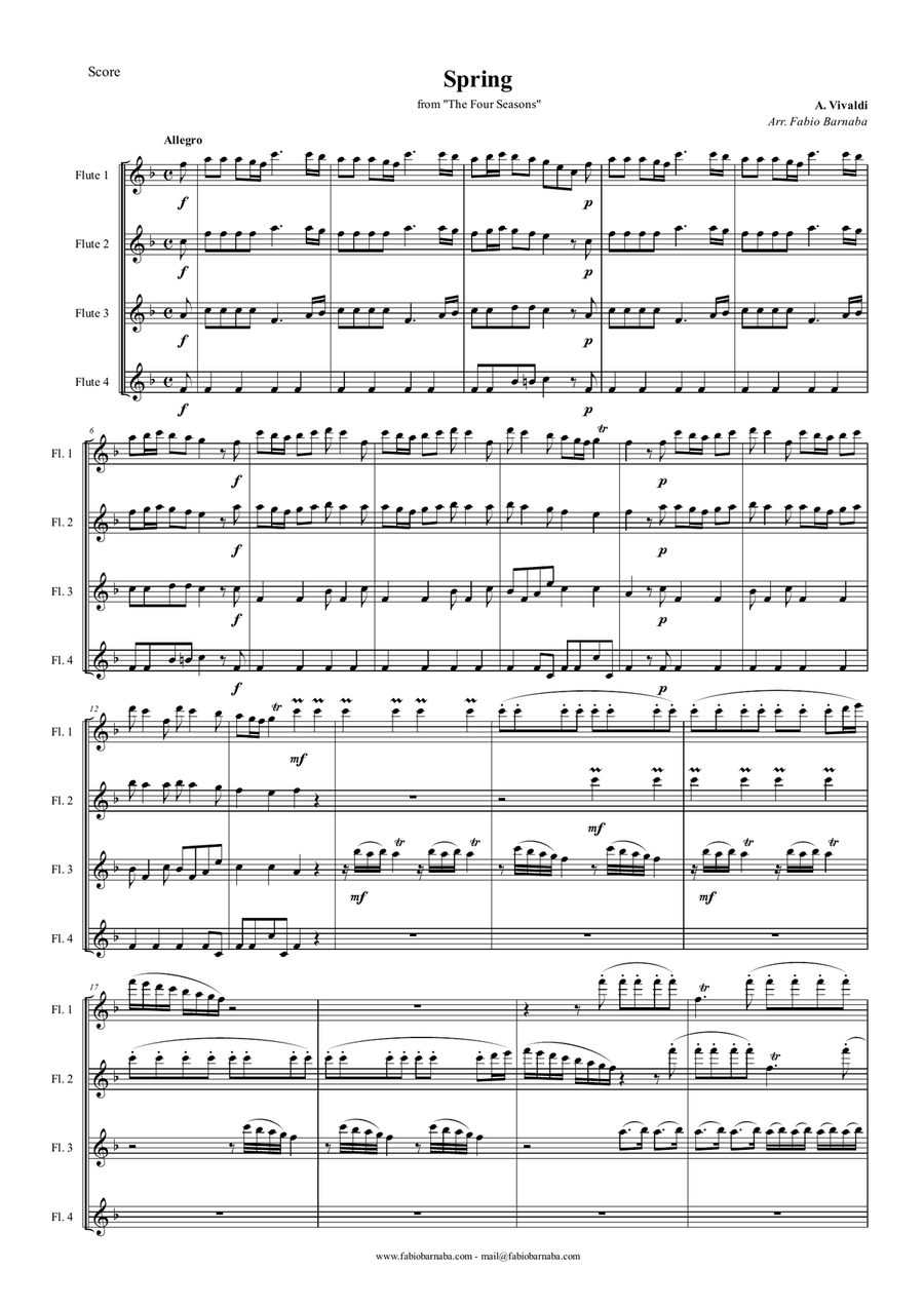 The Four Seasons - Spring - for Flute Quartet or Flute Choir Flute Choir scores gallery preview page 2