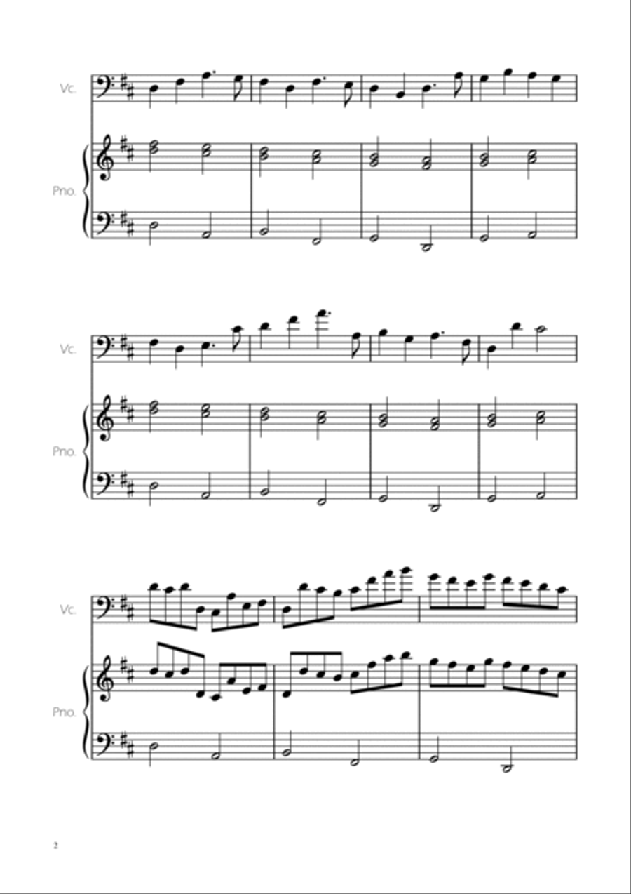 Canon in D Easy Cello and Piano Piano scores gallery preview page 2
