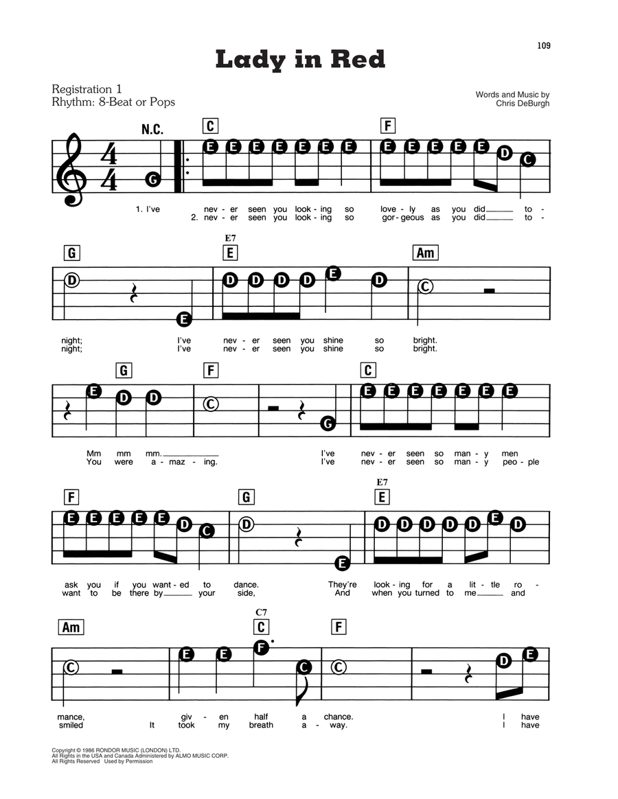 The Lady In Red Electronic Keyboard scores gallery preview page 1