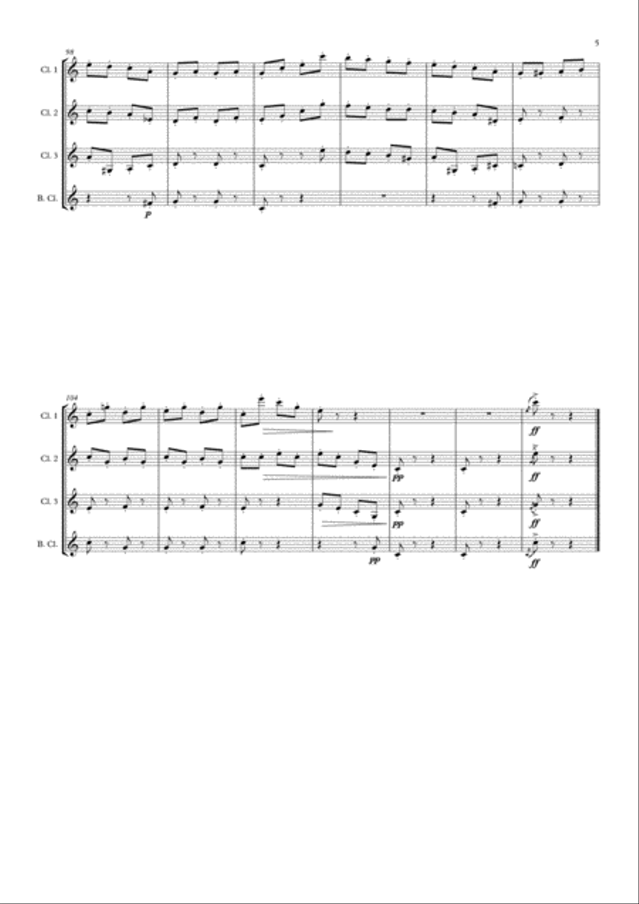 Pizzicato Polka arranged for Clarinet Quartet Clarinet Quartet scores gallery preview page 5