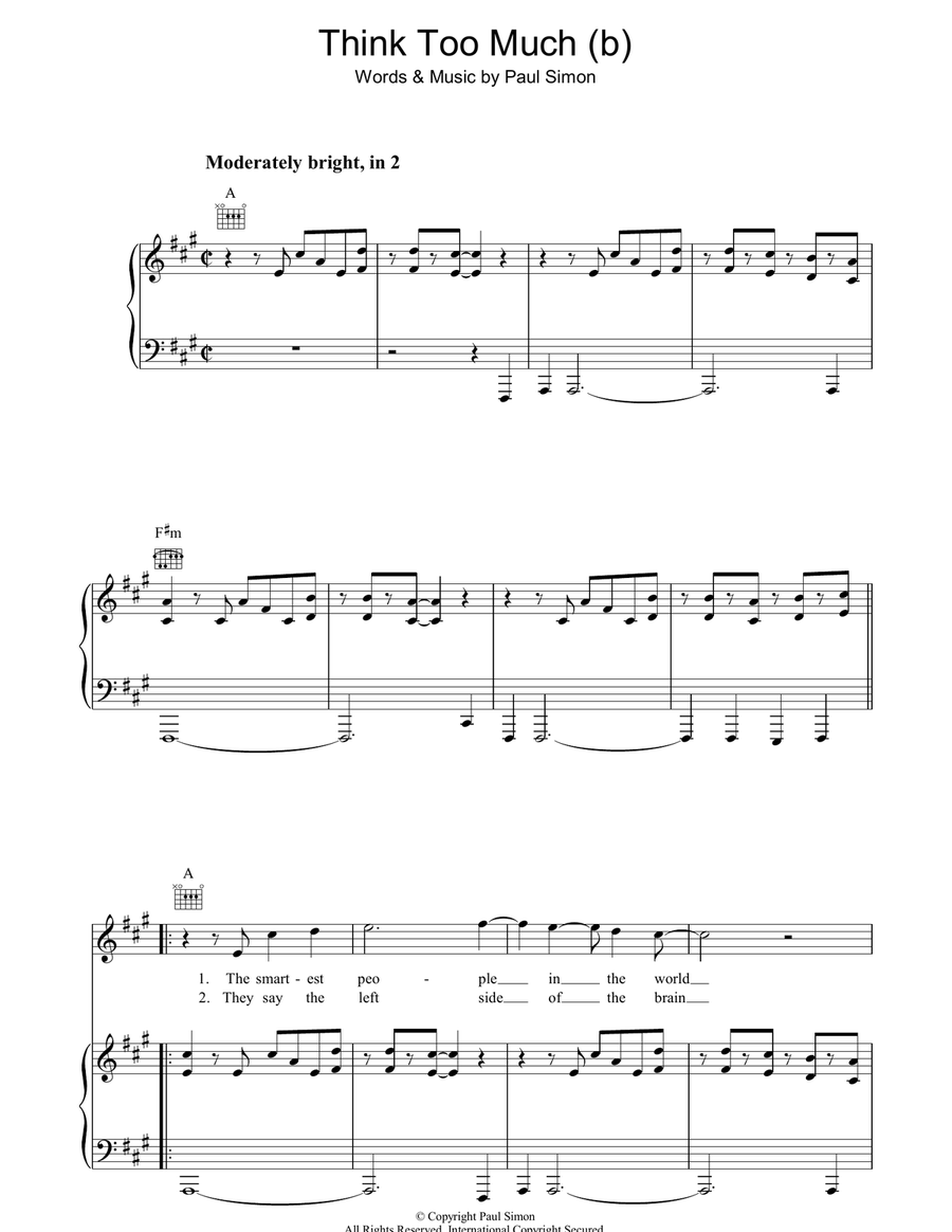 Think Too Much (b) Think Too Much (b) Piano, Vocal, Guitar scores gallery preview page 1