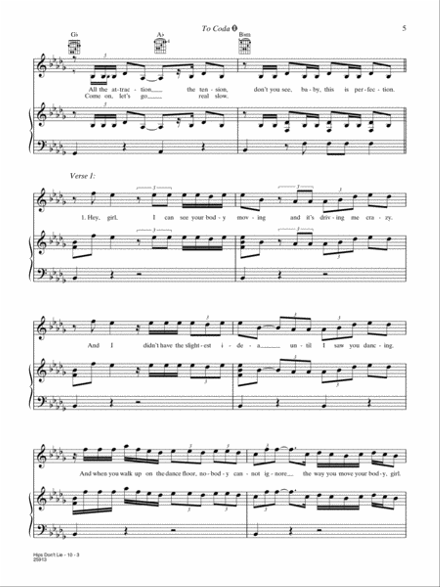 Hips Don't Lie Piano, Vocal, Guitar scores gallery preview page 3