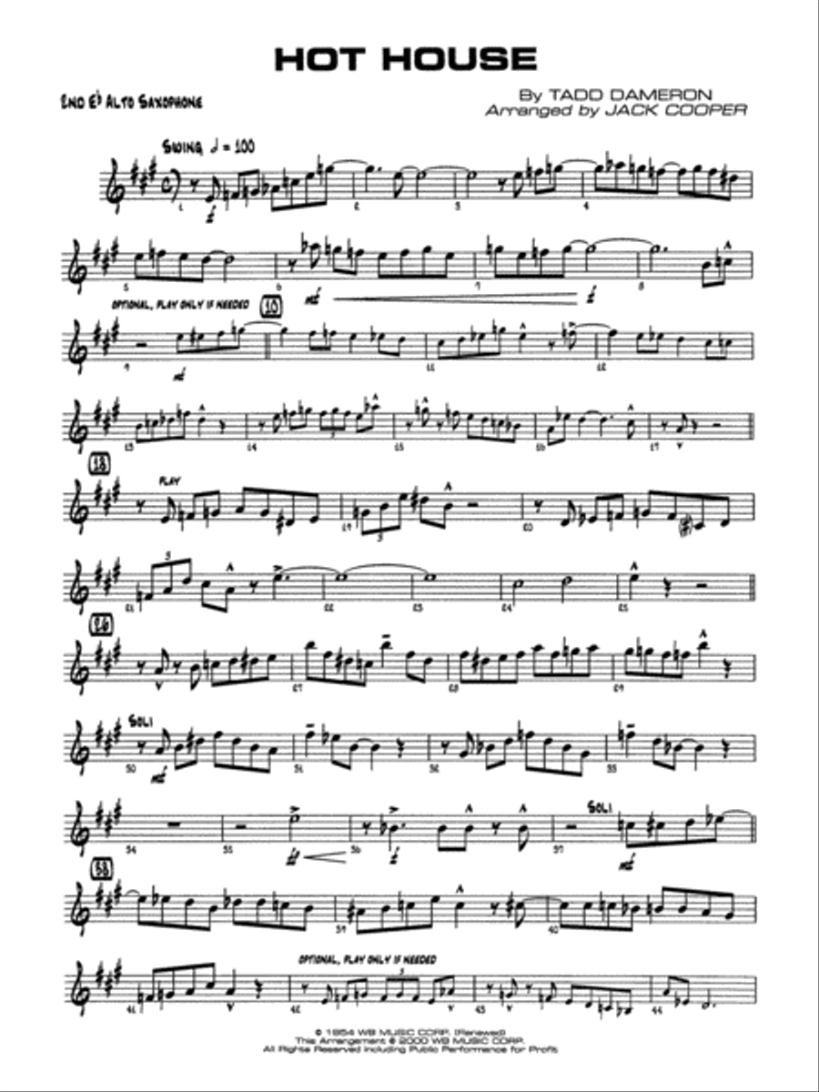 Hot House: 2nd E-flat Alto Saxophone Jazz Ensemble scores gallery preview page 1