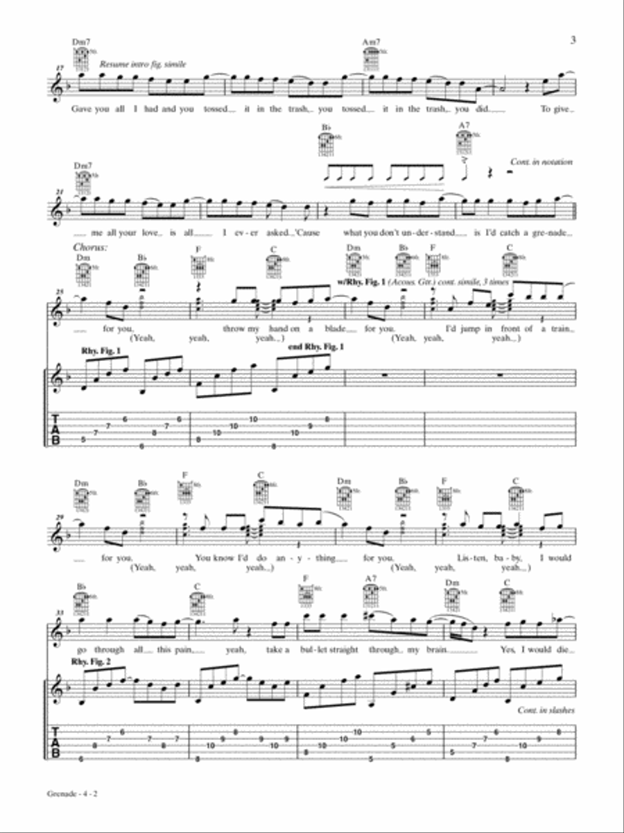 Grenade (live/acoustic version) Guitar Tablature scores gallery preview page 2