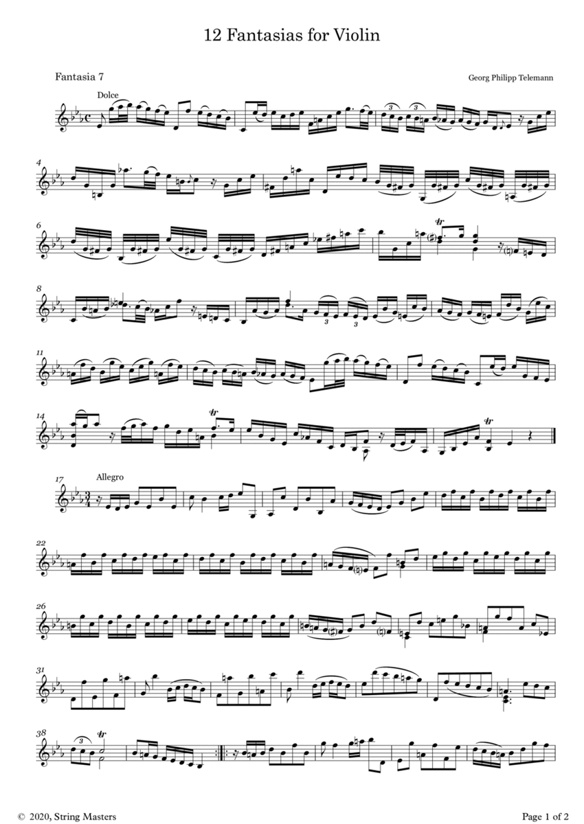 Telemann 12 Fantasias for Solo Violin, No 07