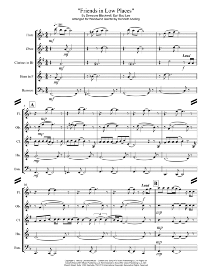 Friends In Low Places Woodwind Quintet scores gallery preview page 2