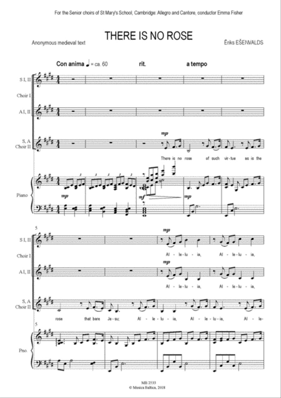 There Is No Rose for Double Upper Voice Choir (SSAA / SA) and Piano SSAA scores gallery preview page 2