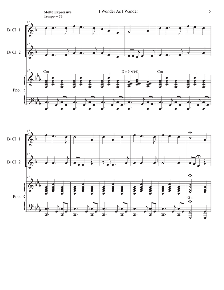 I Wonder As I Wander Clarinet Duet scores gallery preview page 5