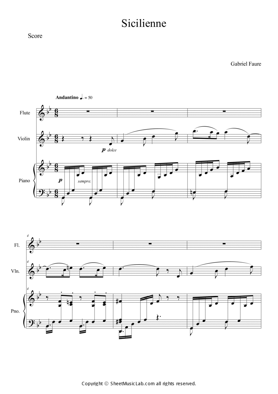 Sicilienne for Cello & Piano Op. 78 Flute scores gallery preview page 1