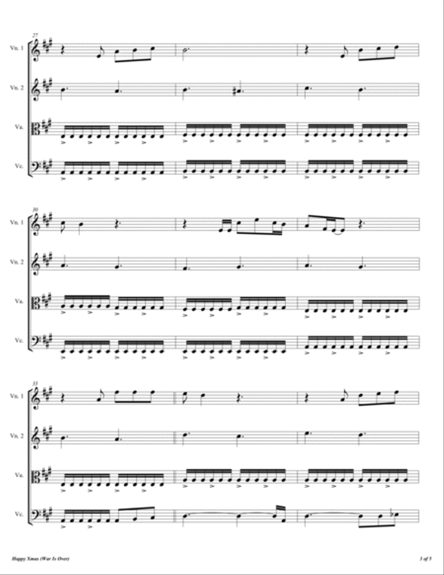 Happy Xmas (War Is Over) String Quartet scores gallery preview page 4