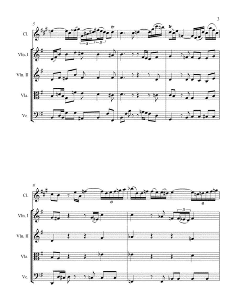 Sonata in E Minor for Clarinet and String Quartet I. Adagio Chamber Orchestra scores gallery preview page 3