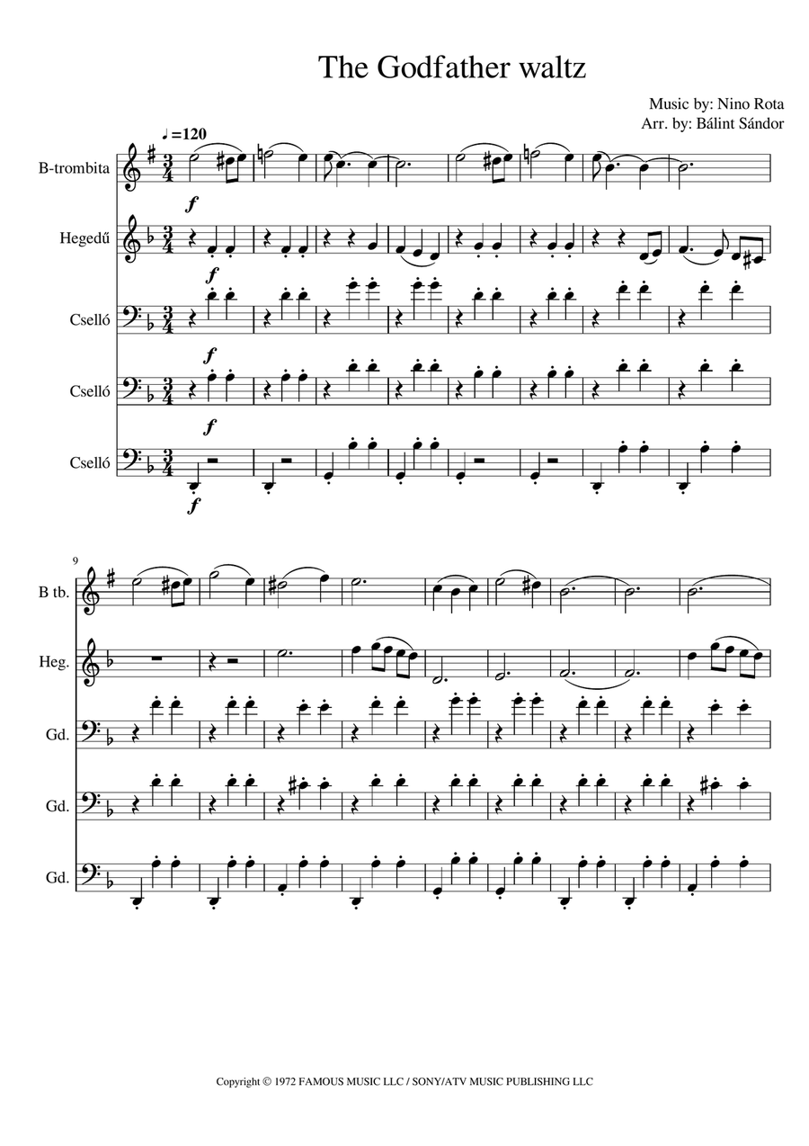 The Godfather Waltz Small Ensemble scores gallery preview page 1
