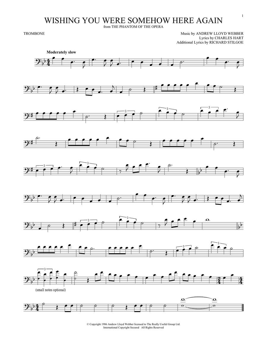 Wishing You Were Somehow Here Again (from The Phantom Of The Opera) Trombone Solo scores gallery preview page 1