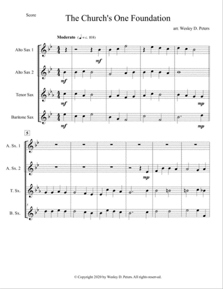 The Church's One Foundation (Sax Quartet) Saxophone Quartet scores gallery preview page 4