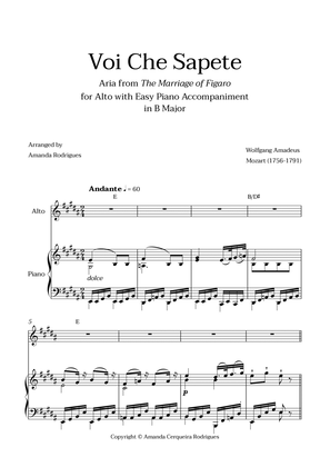 Voi Che Sapete from "The Marriage of Figaro" - Easy Alto and Piano Aria Duet with Chords in B Major