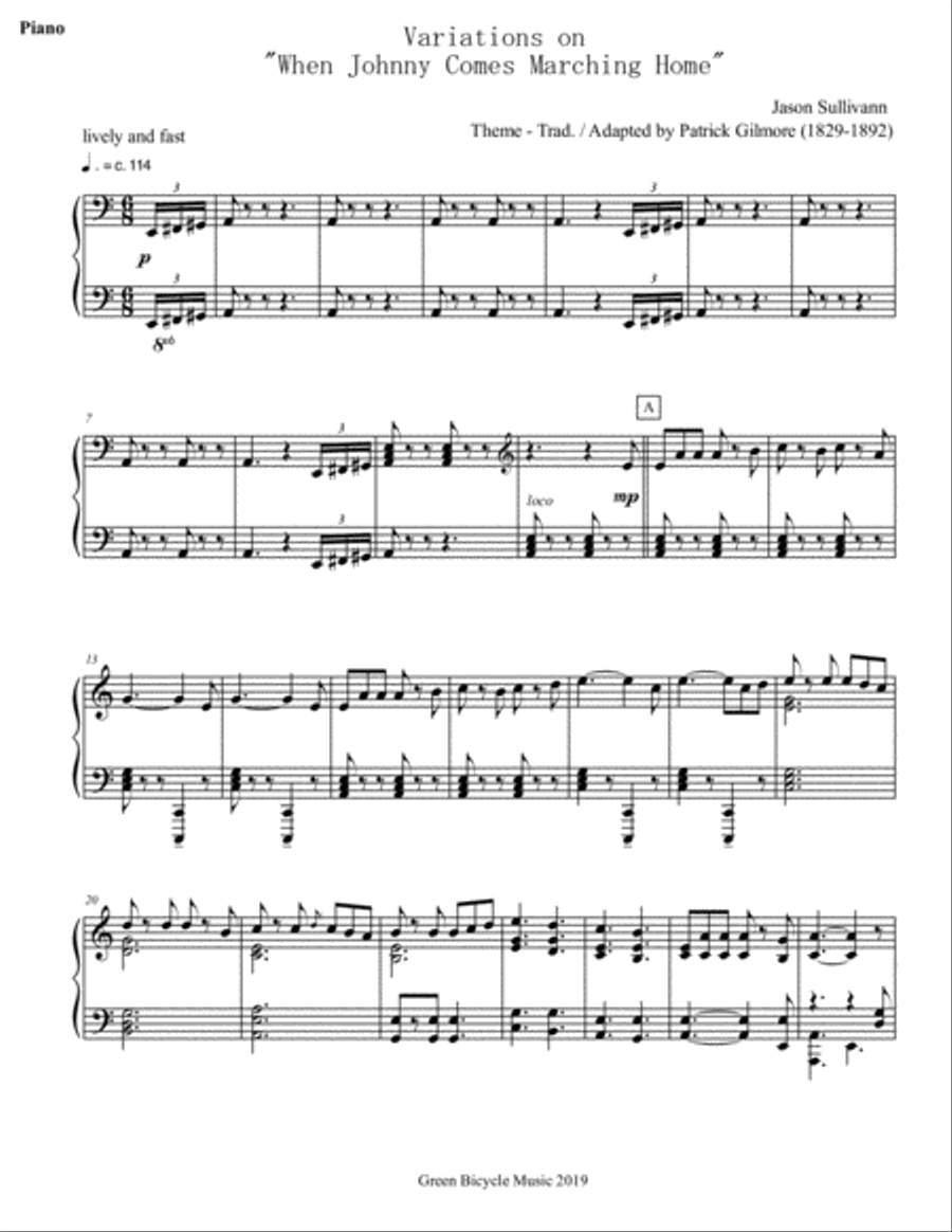 Variations on "When Johnny Comes Marching Home" for Solo Piano