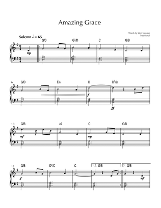 Book cover for Amazing Grace - Easy Piano in G Major (with Chord Symbols)