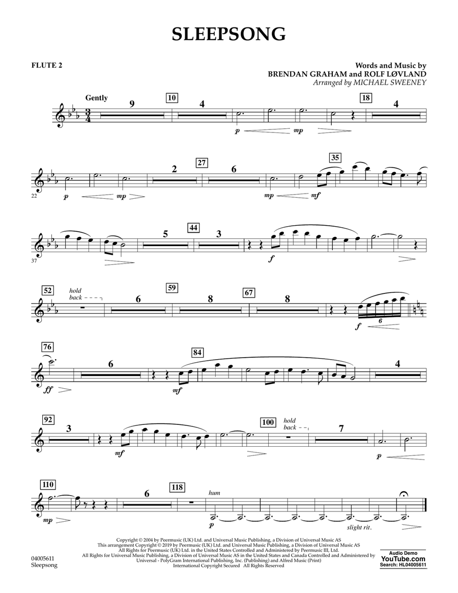 Sleepsong (arr. Michael Sweeney) - Flute 2 Concert Band scores gallery preview page 1