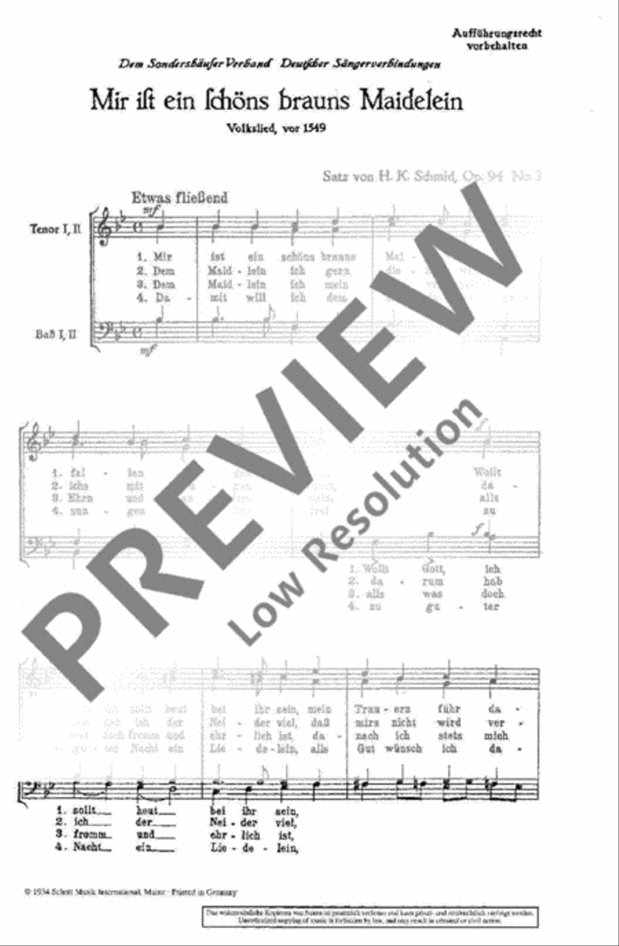 Mir ist ein schönes brauns Maidlein gefallen in den Sinn Men's Choir scores gallery preview page 3