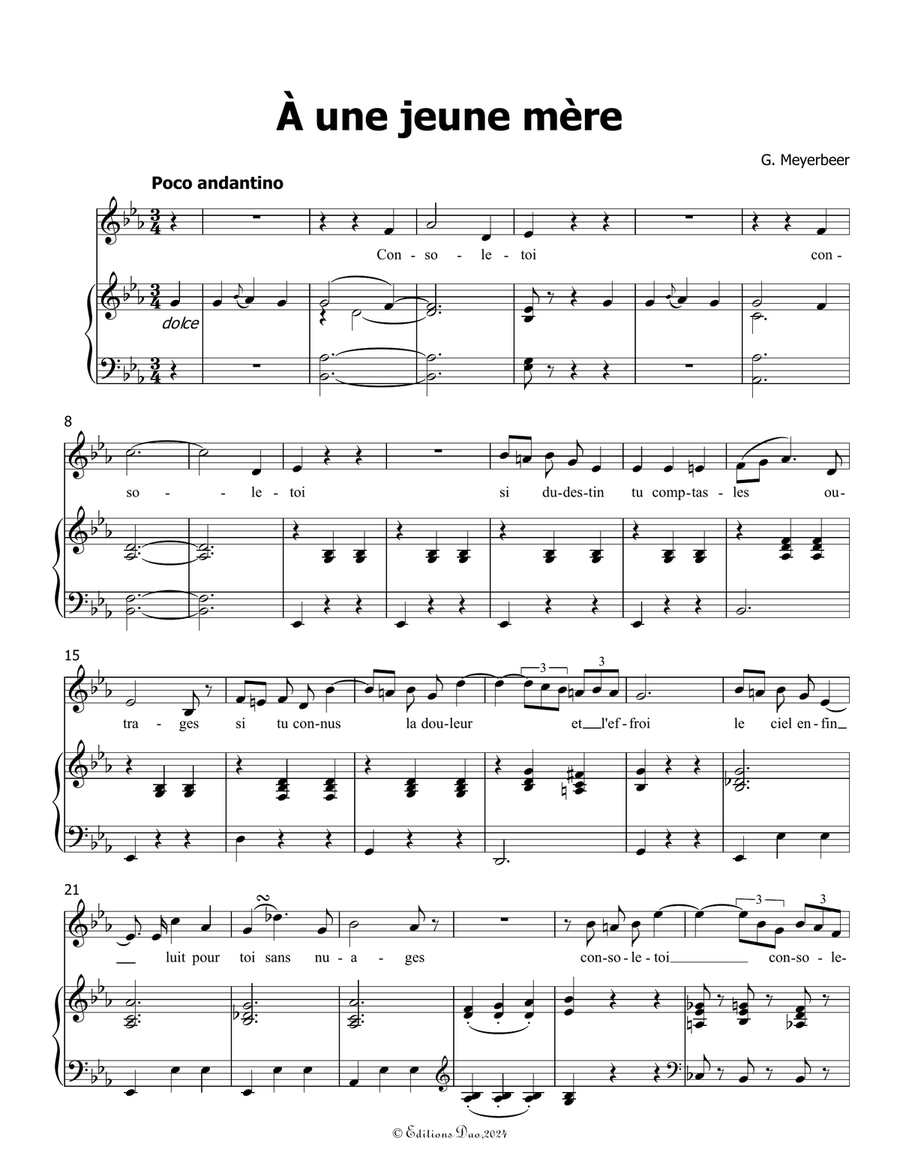 À une jeune mère, by Meyerbeer, in E flat Major Piano, Vocal scores gallery preview page 3