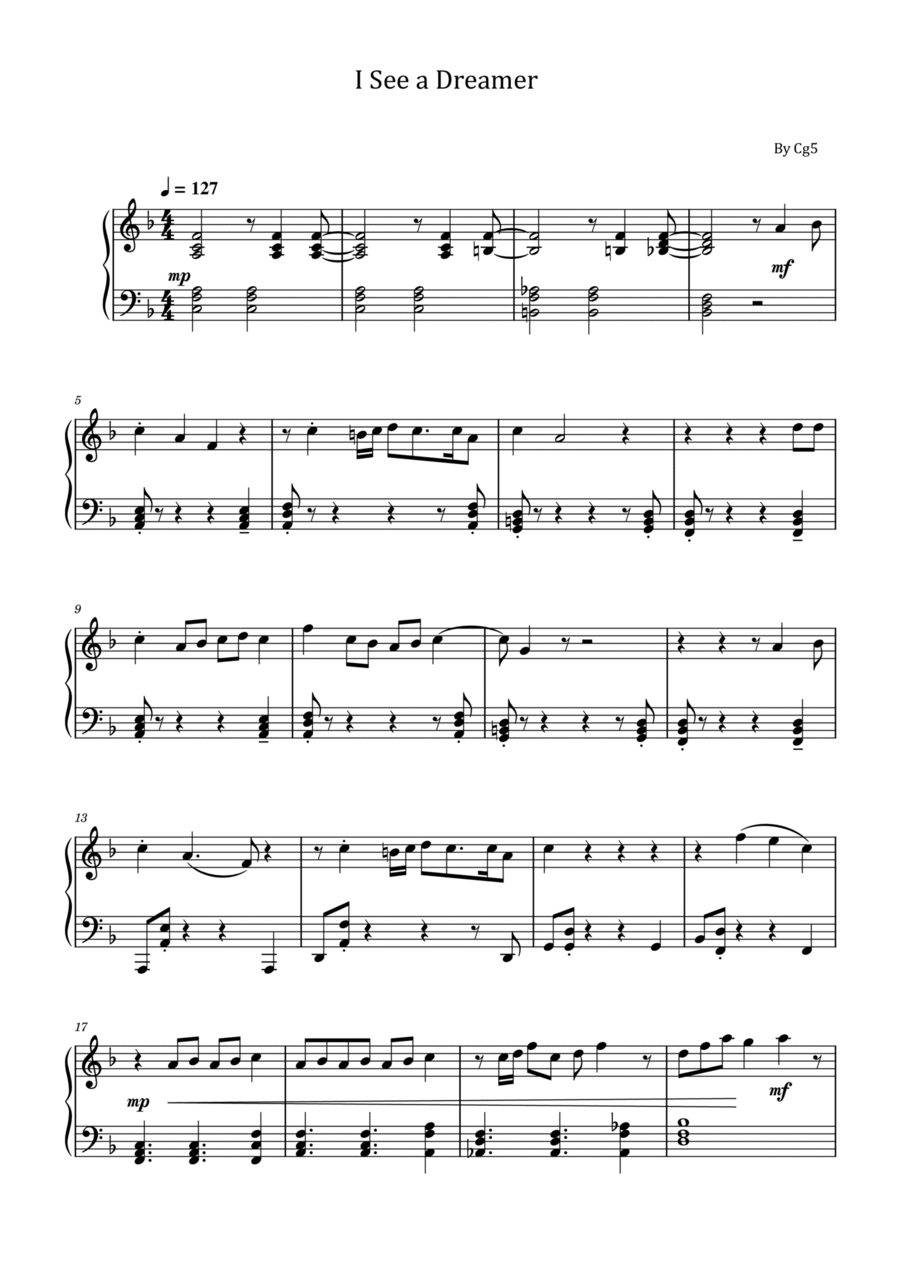 I See A Dreamer Piano Solo scores gallery preview page 1