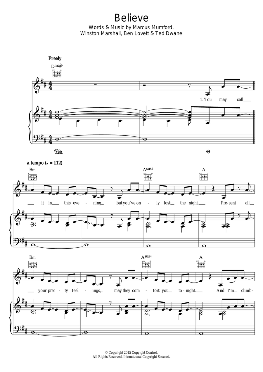 Believe Piano, Vocal scores gallery preview page 1