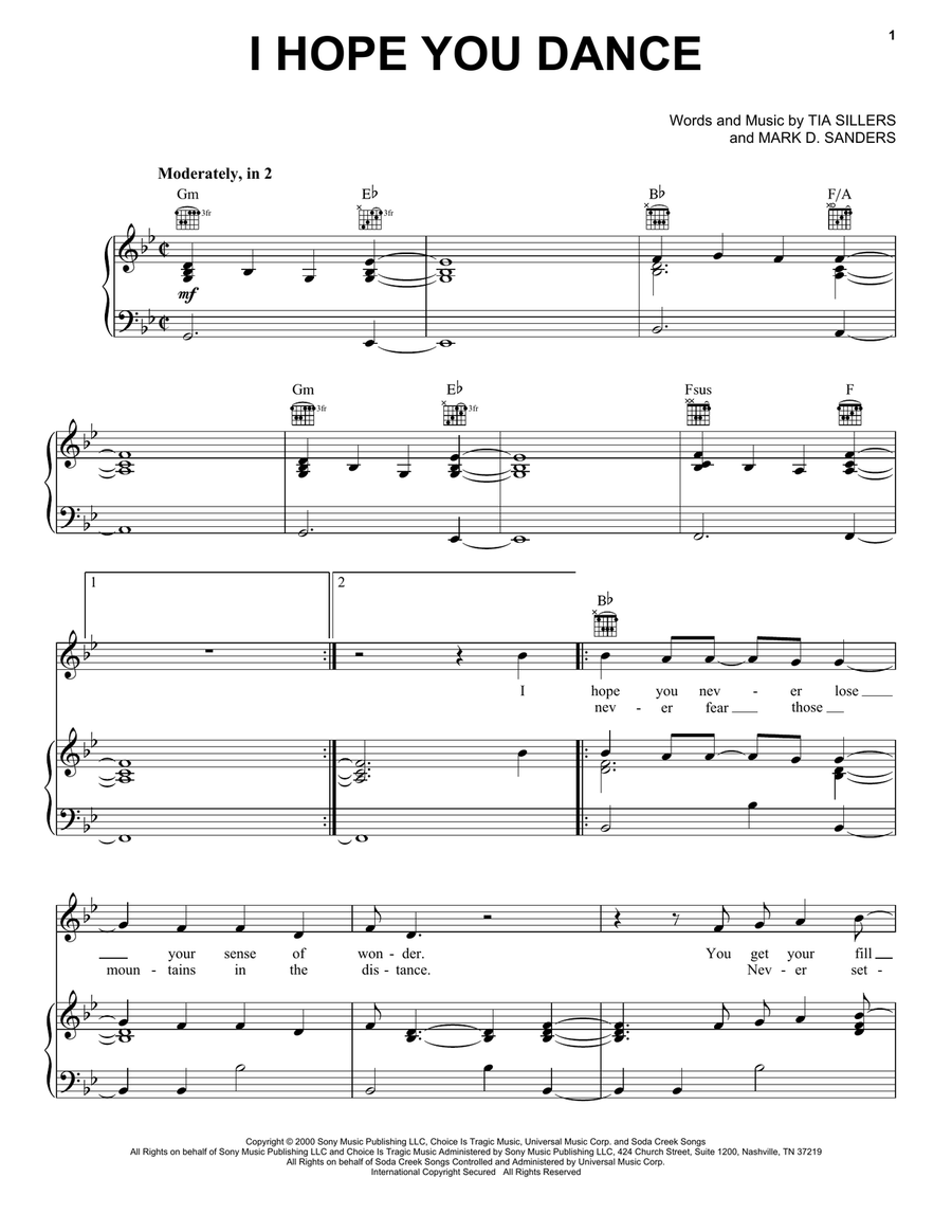 I Hope You Dance Piano, Vocal, Guitar scores gallery preview page 1