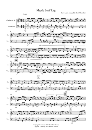Maple Leaf Rag for Clarinet and Cello Duet