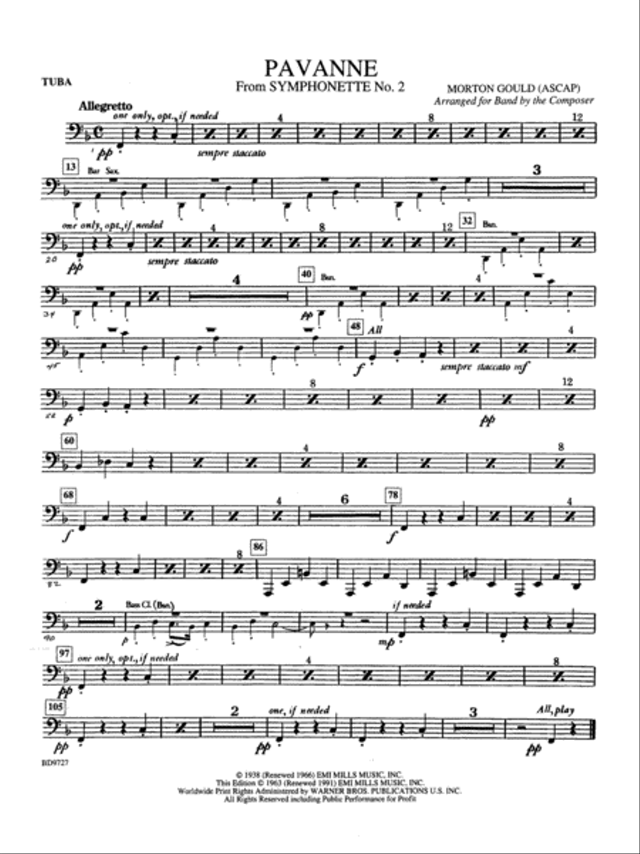 Pavanne (from Symphonette No. 2): Tuba Concert Band scores gallery preview page 1