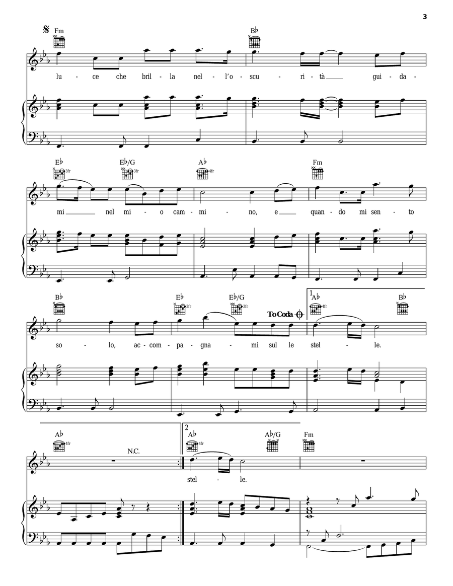 O Luce Che Brilla Nell'Oscurita Piano Solo scores gallery preview page 3