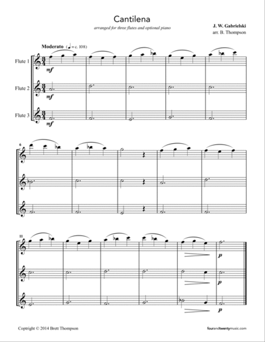 Cantilena and Irish Theme & Variation, for three flutes and optional piano Small Ensemble scores gallery preview page 5