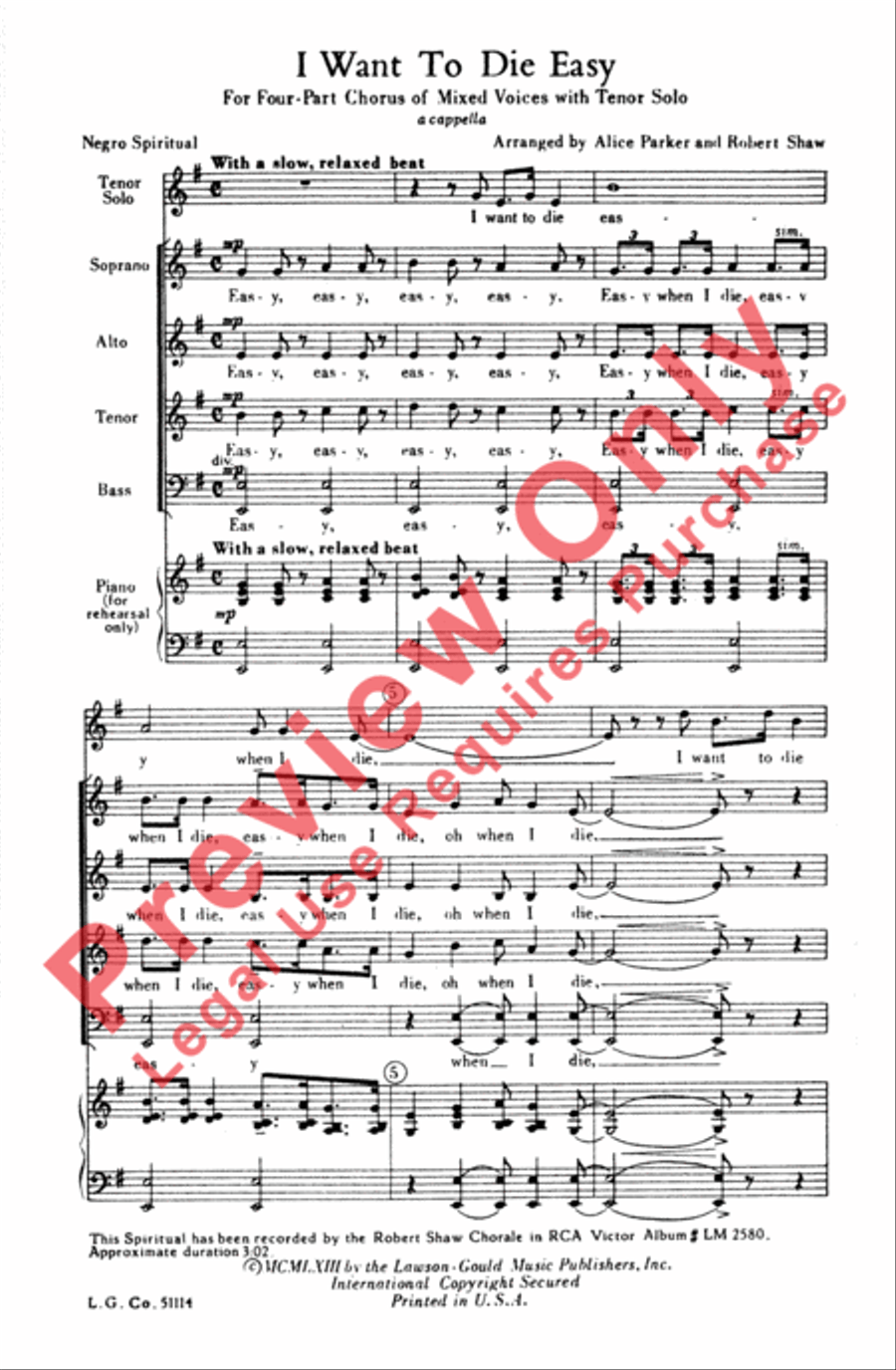 I Want to Die Easy 4-Part scores gallery preview page 2