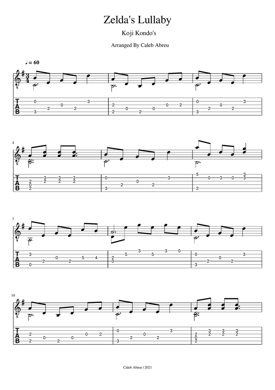 Zeldas's Lullaby For Guitar Solo Guitar Tablature scores gallery preview page 1