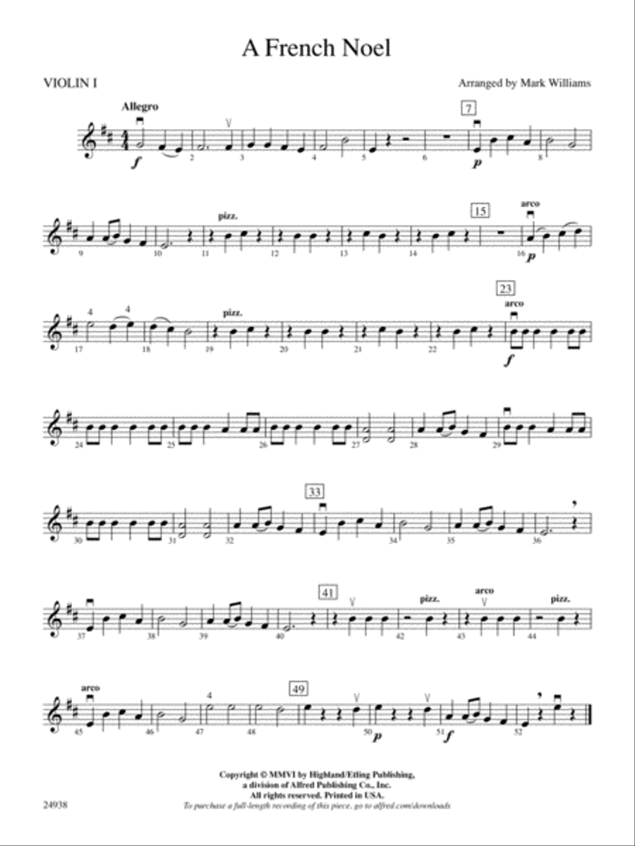 A French Noel: 1st Violin String Orchestra scores gallery preview page 1
