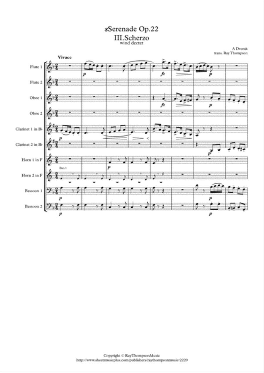 Dvorak: Serenade for Strings Op.22 Mvt. III Scherzo - wind dectet String Orchestra scores gallery preview page 1