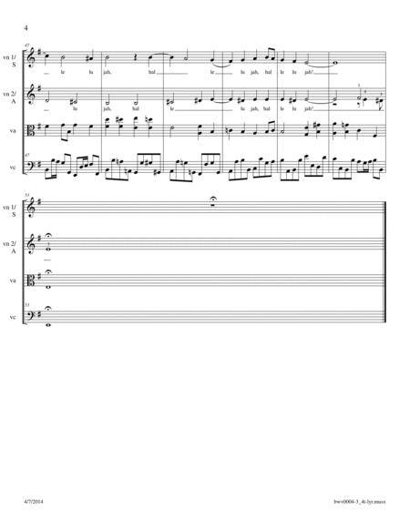 Bach: Cantata BWV 4, No. 3 - Aria: "Den Tod niemand zwingen kunnt" arr. for String Quartet. Option: image number null