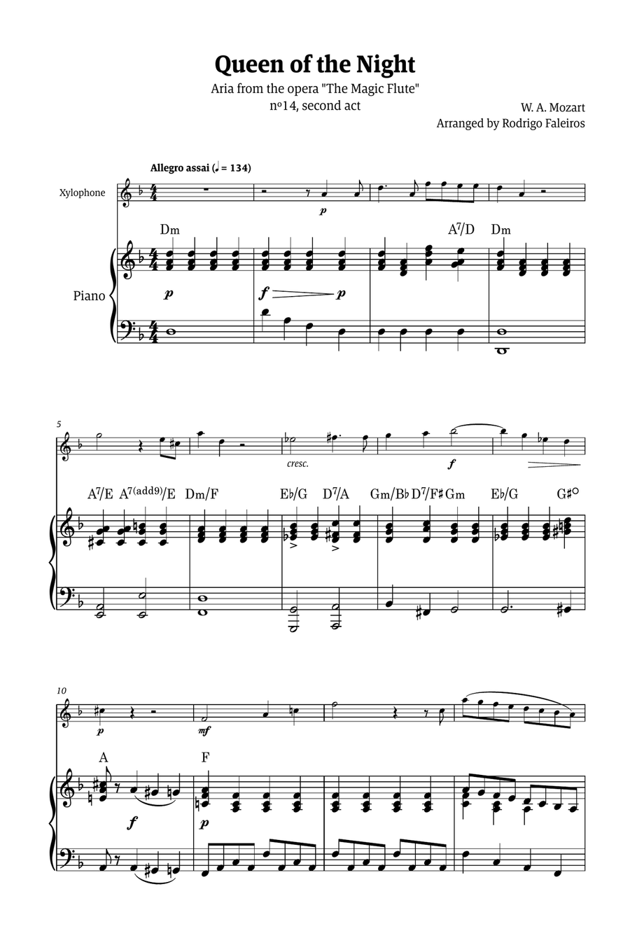 Queen of the Night - for solo xylophone (with piano and chords) Chamber Music scores gallery preview page 1