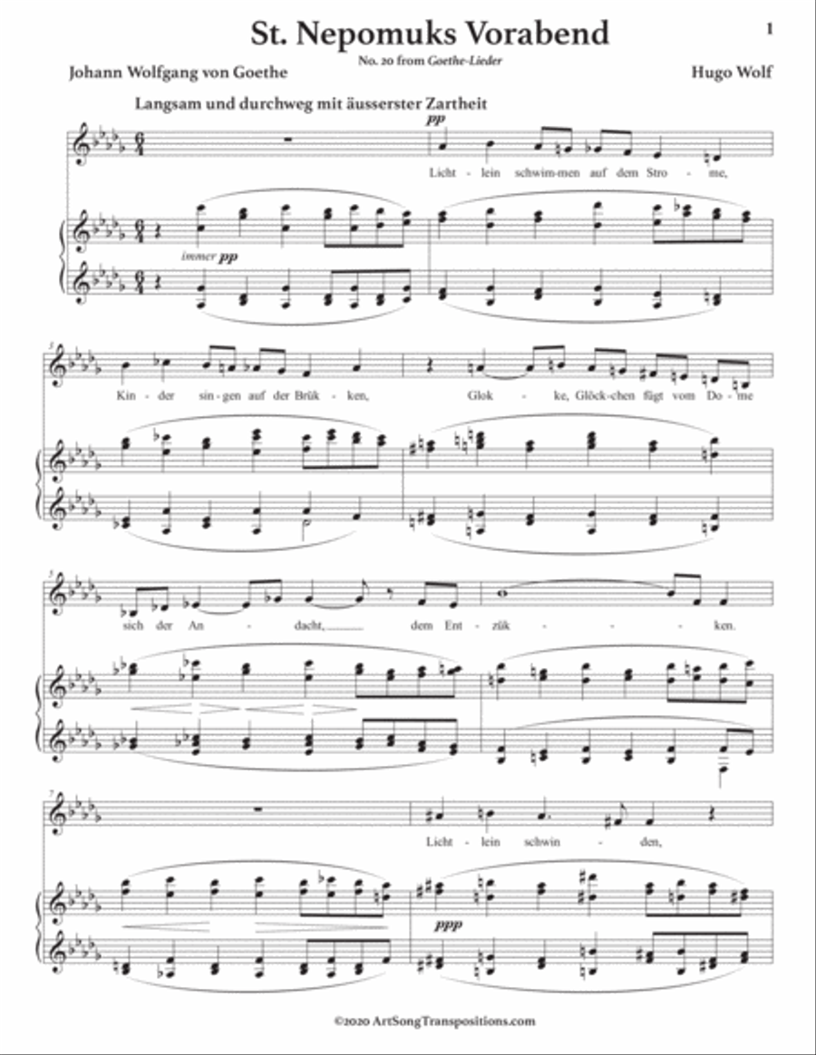 WOLF: St. Nepomuks Vorabend (transposed to D-flat major) Voice scores gallery preview page 2