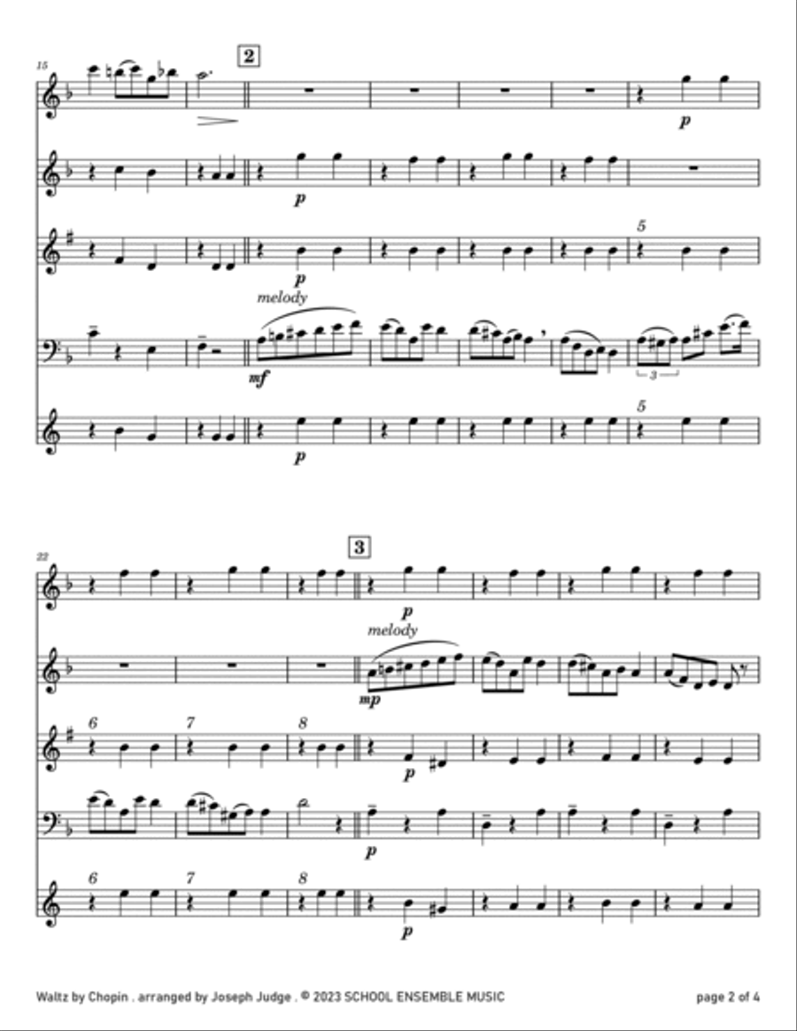 Waltz by Chopin for Woodwind Quartet in Schools Woodwind Quartet scores gallery preview page 2