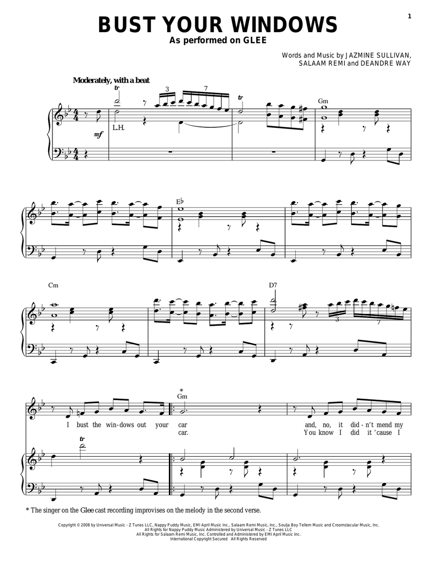 Bust Your Windows Bust Your Windows Piano, Vocal scores gallery preview page 1