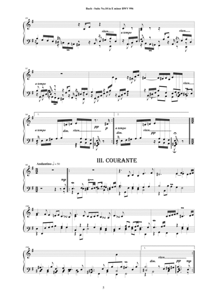 Bach - Piano Suite No.10 in E minor BWV 996 - Complete Piano version image number null