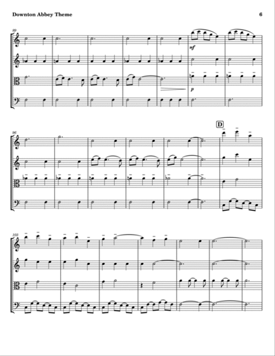 Downton Abbey (theme) String Quartet scores gallery preview page 6