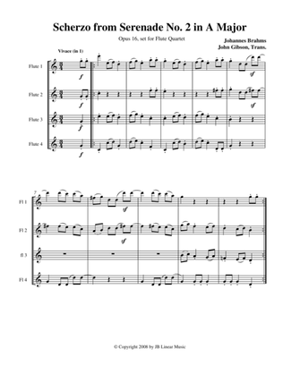 Book cover for Brahms Scherzo from Serenade #2 for Flute Quartet