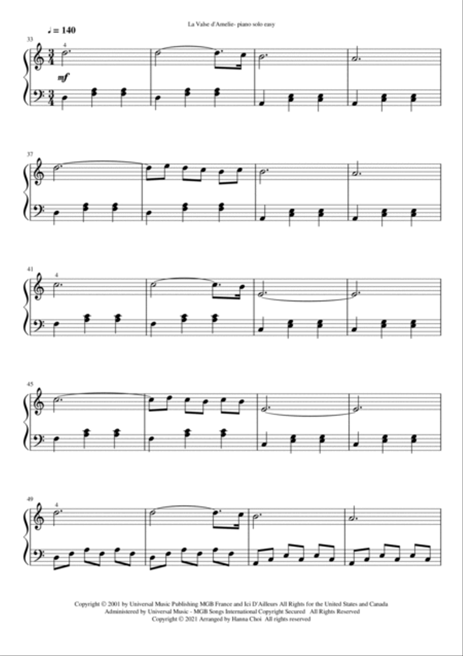 La Valse D'amelie La Valse D'amelie Easy Piano scores gallery preview page 2