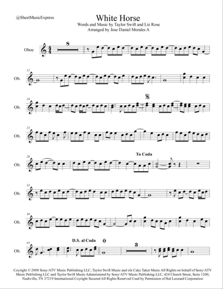 White Horse White Horse Oboe Solo scores gallery preview page 1