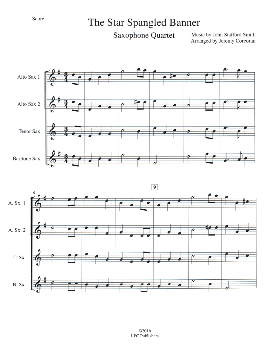 The Star Spangled Banner for Saxophone Quartet Saxophone Quartet scores gallery preview page 1