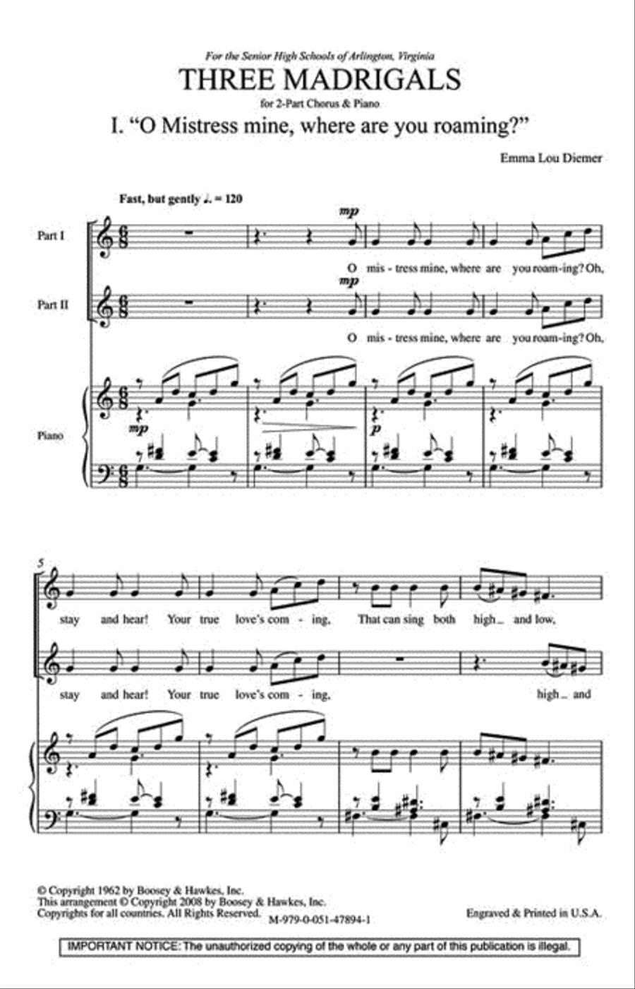 Three Madrigals Three Madrigals 2-Part scores gallery preview page 2