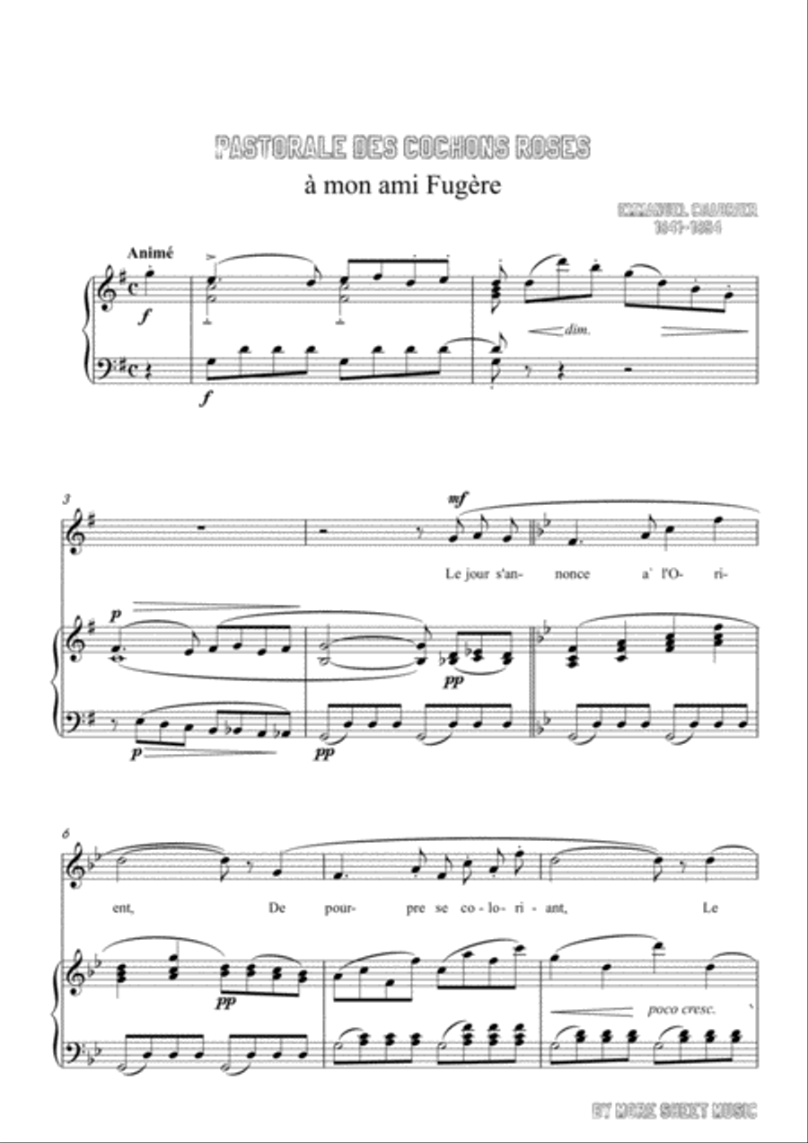 Chabrier-Pastorale des cochons roses in G Major,for voice and piano Voice Solo scores gallery preview page 3