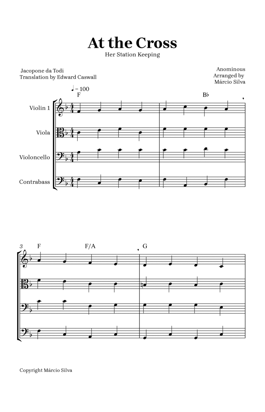 At the Cross, Her Station Keeping String Quartet scores gallery preview page 1