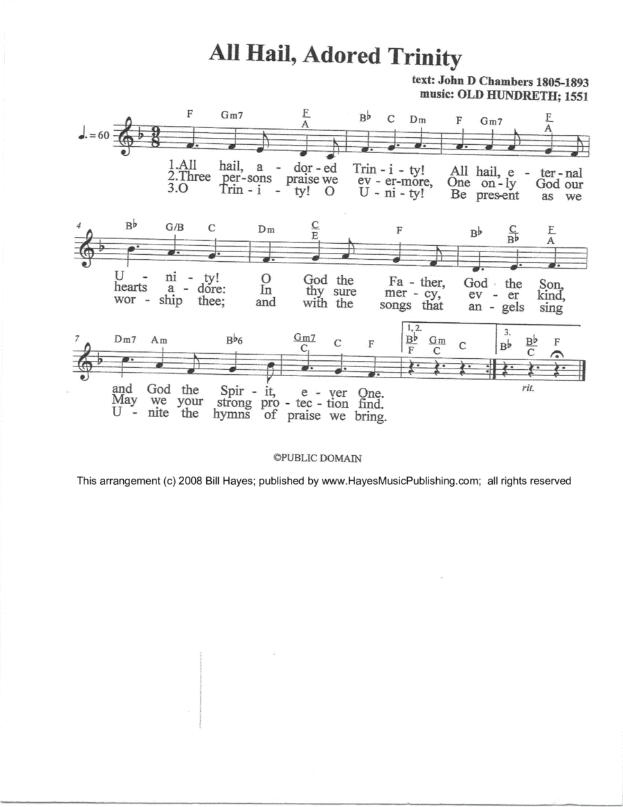 All Hail Adored Trinity - leadsheet in 9/8 Small Ensemble scores gallery preview page 1